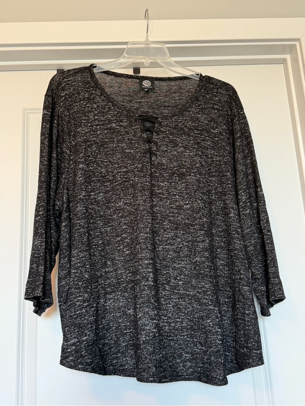 Bobeau Charcoal Marled Lace-Up Knit Top 3/4 Sleeve Size 2X